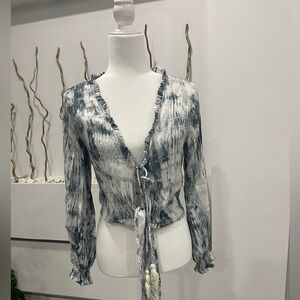 Elegant Ruffle Trim Tie-Dye Blouse